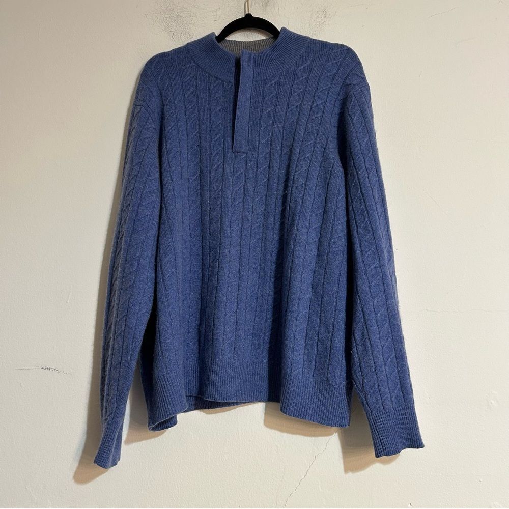 Peter Millar Wool Yak Cable Knit Quarter Zip Pullover Sweater Sailor Blue XXL